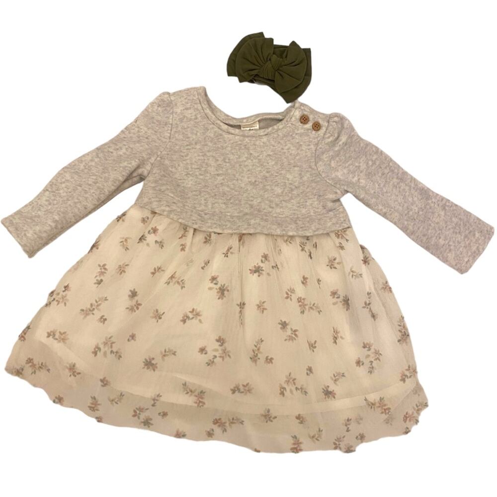 Baby B'Gosh Baby Girl Long Sleeve Dress 12 Month with green headband